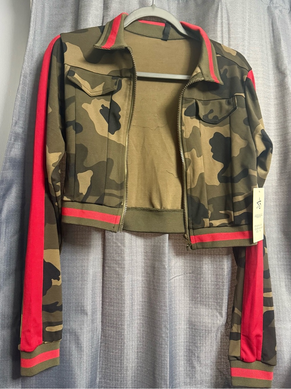 American Bazi Olive Camo Bomber Jacket with Red Trim